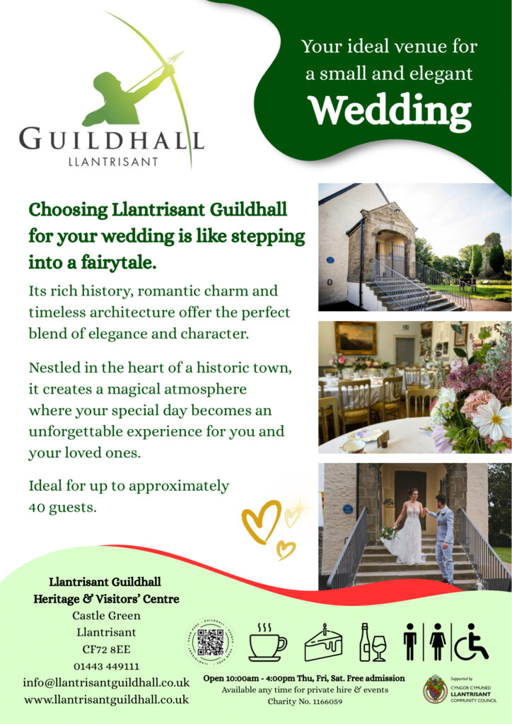 Flyer prompting the availability of Llantrisant Guildhall as a fantastic venue for Weddings